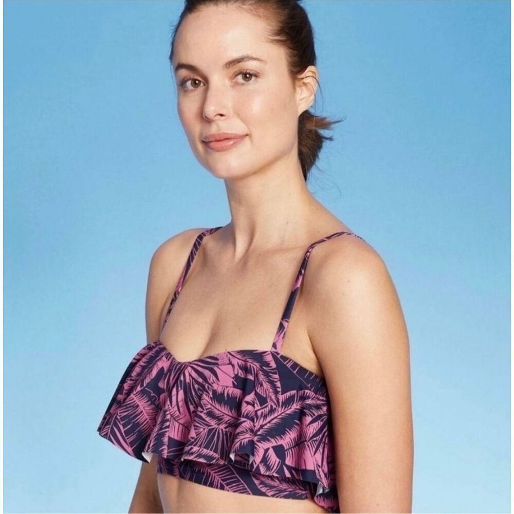 NWT Womens Kona Sol Tropical Sunset Print Flounce Bikini Top - Sz XS